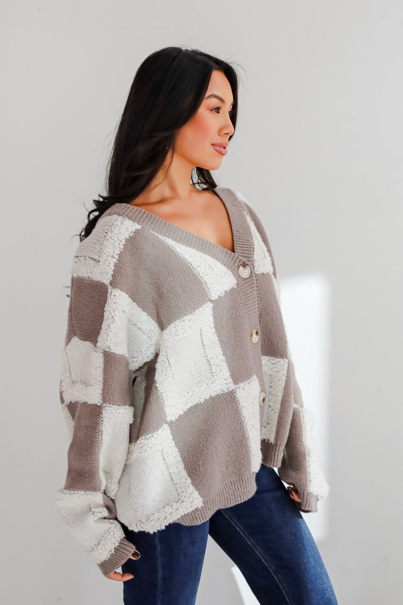 Wanna Be Close Checkered Sweater Cardigan GL7